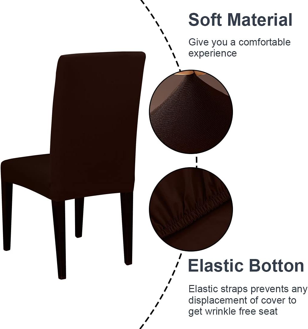 JQinHome 6 Pcs Dining Chair Slipcover,High Stretch Removable Washable Chair Seat Protector Cover for Home Party Hotel Wedding Ceremony (Pack of 6, Coffee)