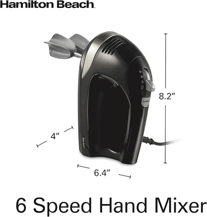 Hamilton Beach 6-Speed Electric Hand Mixer with Whisk, Dough Hooks and Easy Clean Beaters, Powerful 275 Watt Motor, Snap-On Storage Case, Black