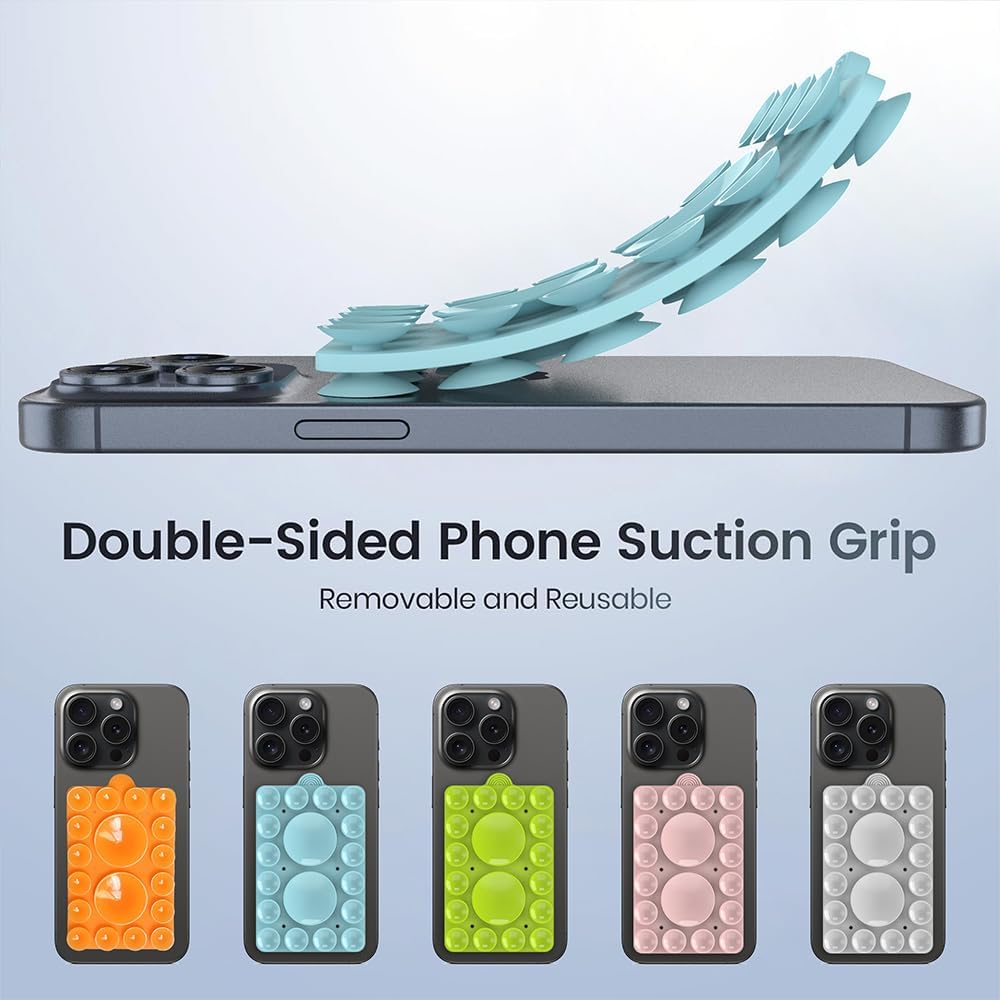 Silicone Suction Phone Holder Mount,Silicon Adhesive Phone Accessory for iPhone and Android, Hands-Free Mirror Shower Phone Holder,TikTok Videos and Selfies (Sky Blue 2Pack, Double Sided)