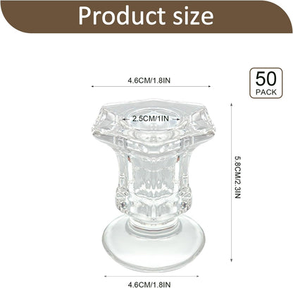 50 Pieces Glass Taper Candle Holders Bulk Clear Glass Taper Candlestick Holders for Wedding Table Centerpiece Party Decoration 2.2 Inch