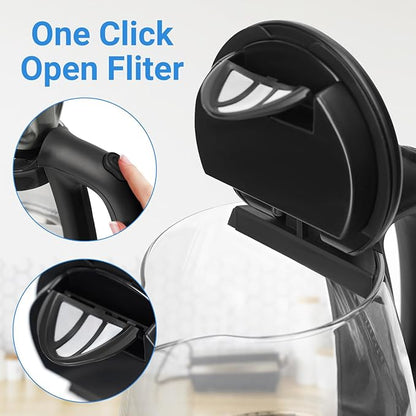 Glass Electric Kettle,1.7L Hot Water Boiler 1500W Fast Boiling with Auto-Shutoff and Boil-Dry Protection,LED Lights,Comfy Touch Handle Wide Opening Cordless Tea Heater for making Tea Coffee