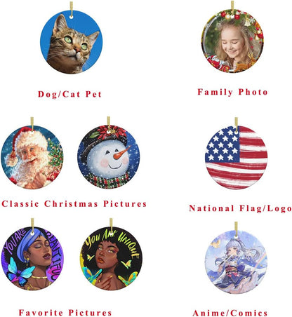 Custom Unique Photo Christmas Ornaments Personalized Family Xmas Tree Ornament with Your Picture and Text 2022 Round Ornament, Decoration Gift (Round)