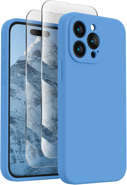 FireNova Designed for iPhone 15 Pro Max Case, Silicone Upgraded [Camera Protection] Phone Case with [2 Screen Protectors], Soft Anti-Scratch Microfiber Lining Inside, 6.7 inch, Blue