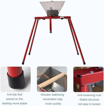 SQUEEZE master Fruit Apple Wine Classic Crusher With Stand -7 Litre/1.8Gallon Manual Grinder- Large Stainless Steel-Red