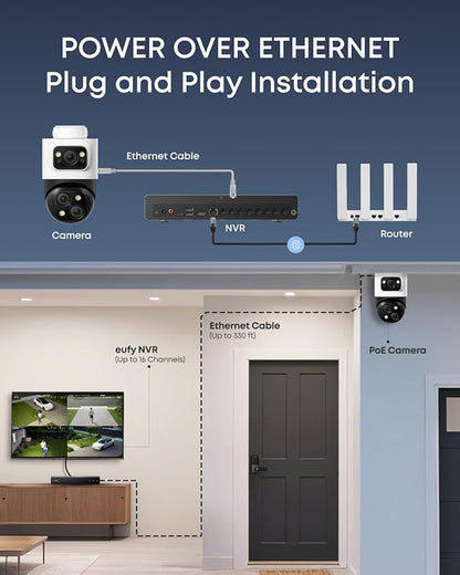eufy PoE NVR Security Camera System S4, Power Over Ethernet, Wired, 24/7 Recording,Up to 16CH, 2TB HDD, 2 Bullet-PTZ Cams, 2 Turret Cams, 360° PTZ, AI Auto Framing & Tracking, Smart Video Search