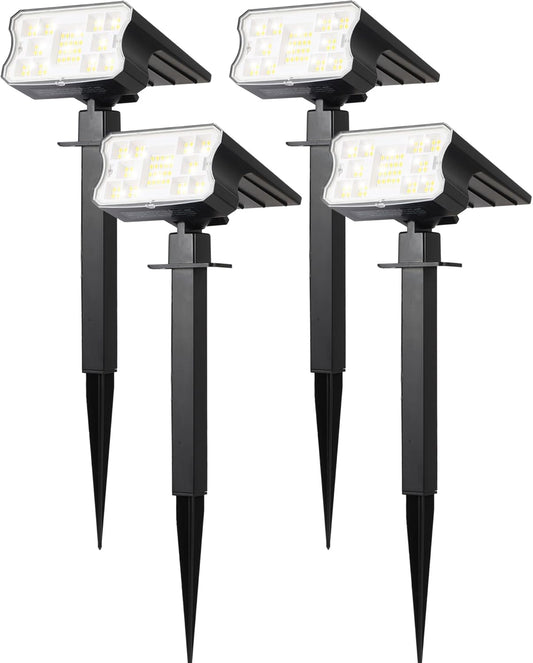 HGGH Solar Lights Outdoor Waterproof IP67, 60 LED 3 Lighting Modes Solar Spot Lights Outdoor for Yard Garden Pathway Landscape, Auto On/Off, Function 2 in 1(Cool White, 4 Pack)