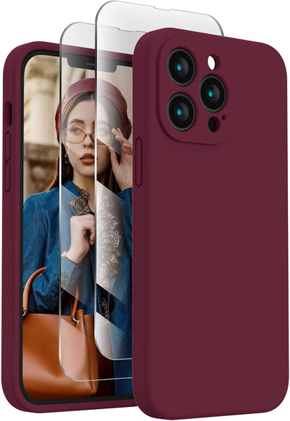 FireNova Designed for iPhone 13 Pro Case, Silicone Upgraded [Camera Protection] Phone Case with [2 Screen Protectors], Soft Anti-Scratch Microfiber Lining Inside, 6.1 inch, Plum