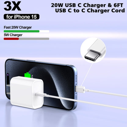 iPhone 16/15 Pro Max Charger Fast Charging,20W USB C Charger Block,3Pack Type C Fast Charging Cord Long USB C to C Wall Charge Cable for iPhone 16/16 Plus/16 Pro Max, iPad Pro 12.9"/11",iPad Air/Mini