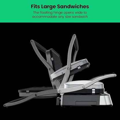 Chefman 5-in-1 Digital Panini Press Grill Sandwich Maker and Griddle Grill Combo with Removable, Reversible Dishwasher-Safe Grilling Plates, Opens 180° for Indoor BBQ /Flat Top Grill, Stainless steel