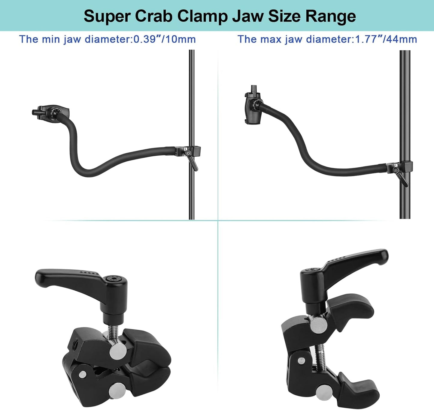 Gooseneck Phone Holder for Mic Stand/Music Stand/Stroller/Treadmill/Spin Bike/Exercise Bicycle,50 cm Long Flexible Gooseneck Arm Super Crab Clamp Mount,Compatible with 3.5~7.5" iPhone Devices
