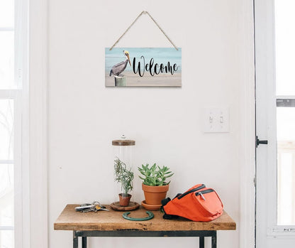 Rustic Hanging Welcome Wood Sign, 12 * 6inch - Farmhouse Porch Wall Art