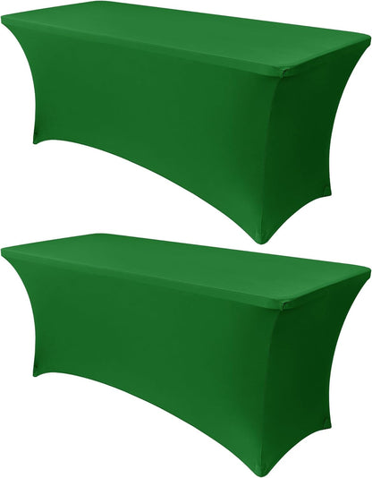 Obstal 6ft Stretch Spandex Table Cover for Standard Folding Tables - Universal Rectangular Fitted Tablecloth Protector for Wedding, Banquet and Party, 72L x 30W x 30H Inches, Emerald Green, 2pc