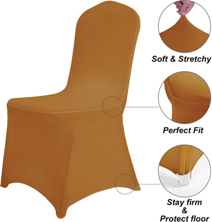 Waterproof Spandex Chair Cover 12PCS, Stretch Dining Chair Covers, Polyester Outdoor Chair Covers, Protector Stretch Chair Cover for Party Universal, Banquet, Wedding Event, Hotel(Gold)