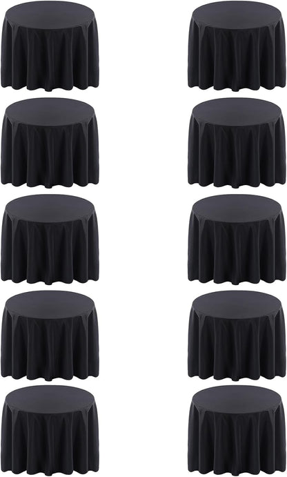 Surmente 132 inch Round Tablecloths -10 Pack Black Round Table Cloths, Polyester Fabric Table Covers for Wedding, Party, Banquet, or Restaurant