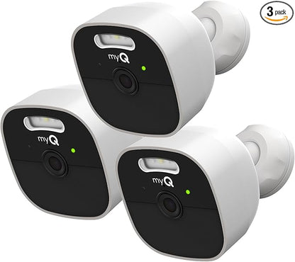 myQ Outdoor Battery Camera | 2K Camera, Color Night Vision, Spotlight, Motion Alerts, Live View with Two-Way Talk, Wireless, Weather-Resistant, Outdoor, White, 3 Pack