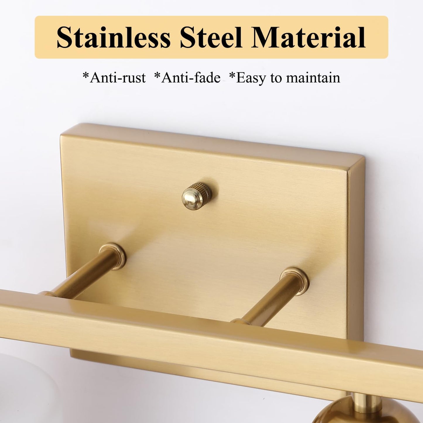 Stainless Steel Milk Glass Vanity Lights for Bathroom, 2 Light Gold Bathroom Light Fixtures Over Mirror, Ceramic E26 Sockets Wall Mounted