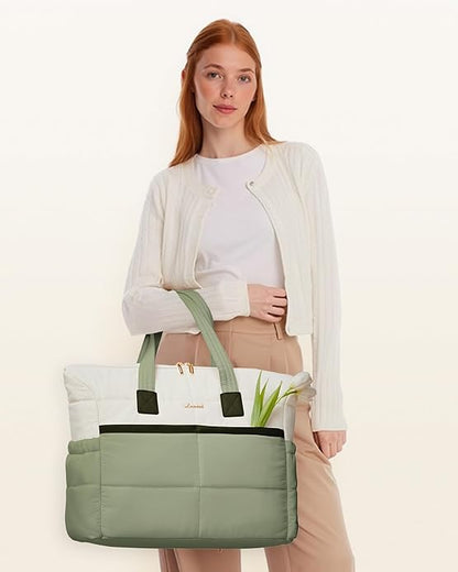 LOVEVOOK Tote Bag for Women,Light Puffer Tote Bag with Multi-pockets,Stylish Carry on Laptop Bags for Daily,Travel,Work,Gym | with Multi-pockets, Stylish, Carry on, for Daily, Travel, Work