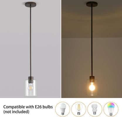 Oil Rubbed Bronze Pendant Lights Kitchen Island - Clear Glass Pendant Light Fixture Multiple Stems Rods 3 Units 12 Inch 3 Units 4 Inch (2 Pack Oil Rubbed Bronze Downrod)