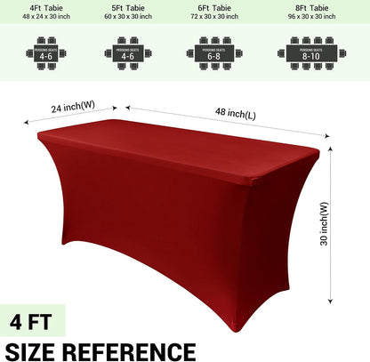 Obstal Spandex Table Cover 4ft Fitted Tablecloth Rectangular - Stretch Rectangle Folding Table Cloth for Birthday Party Wedding Banquet, Dark Red, 48L x 24W Inch