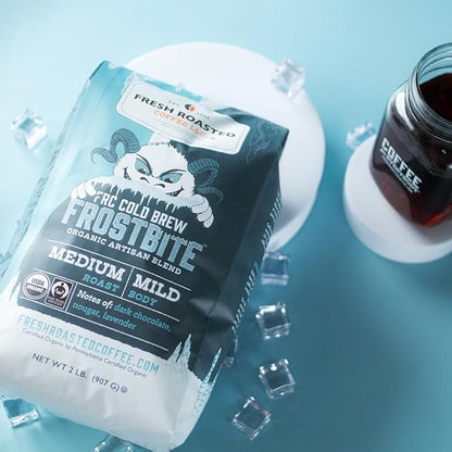 Fresh Roasted Coffee, Organic Frostbite Cold Brew | Mold & Myco 3rd Party Tested, USDA Organic, Kosher | Medium Roast | 2 lb Coarse Ground