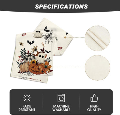 Artoid Mode Pumpkin Ghost Leaves Spider Web 210 GSM Halloween Table Runner, Spooky Kitchen Dining Table Decoration for Home Party Decor 13x108 Inch
