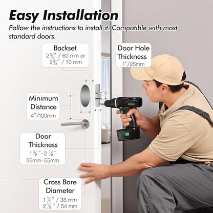 Keyless Entry Door Lock, Smart Lock for Front Door with Digital Keypad, Built-in WiFi Deadbolt, App Remote Control with Easy Installation, Upgraded Battery Life