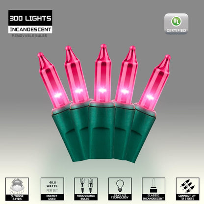300LIGHTS(2*150L) Pink Extra-Bright with End Connectors Christmas Decorative Lights 19.44m UL Certified Mini String Light Set Waterproof for Home Garden Holiday Tree Party Patio Decor Wedding