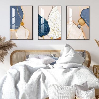 Bright Style Wall Art Set of 3 Frames Canvas Wall art Decor Abstract Minimalism Natural Posters & Prints, large Size Wall Art For Living room Bedroom Kitchen Office (24 "X 16" X 3 pieces, Blue)