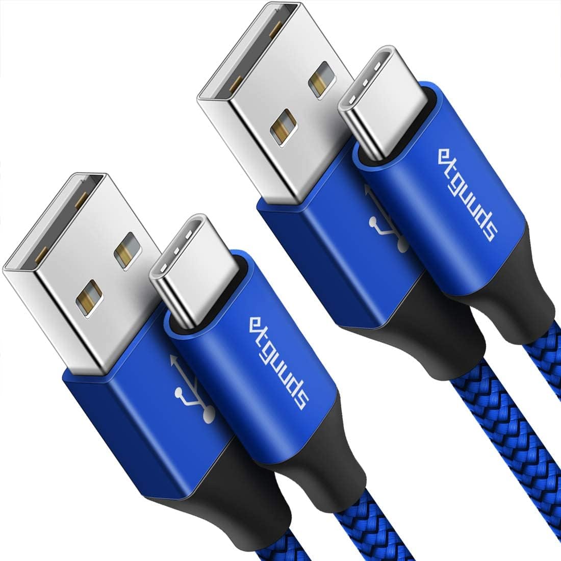 etguuds 4ft USB A to USB C Cable 3A Fast Charging, 2-Pack USB A to USB Type C Charger Cord for iPhone 16 15 Pro/Pro Max/Plus, for Samsung Galaxy S24 S23 S22 S21 S20 S10 A55 A54 Flip Note, Moto, Blue