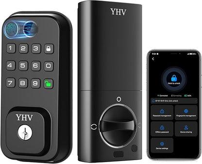 Smart Door Lock with 6 Unlocking Ways, Fingerprint Keyless Entry Door Lock with Auto Lock, Built-in WiFi, App Remote Control, Alexa & Google Voice Contro, Ideal for Family Members, Cleaners