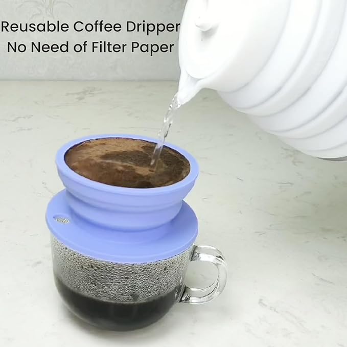 Travel Kettle Electric Collapsible, Portable Electric Kettle Silicone + Paperless Collapsible Coffee Dripper, Travel Pour Over Coffee Maker Single Cup, White