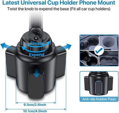 Miracase Cup Phone Holder for Car, [Upgraded Version] Adjustable Long Neck Car Cup Holder Phone Mount Cradle Friendly Compatible with iPhone Samsung Google and All Smartphones, Red