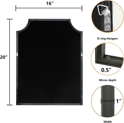 WallBeyond Scalloped Wood Mirror for Wall Decor 16x20 Inch Black Small Bathroom Vanity Rectangle Mirror for Hallway Bedroom Living Room(Black)