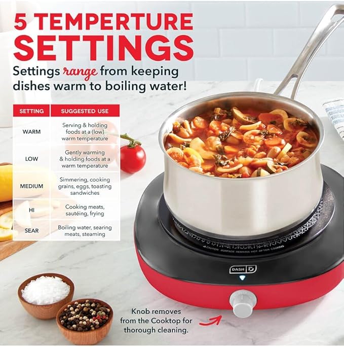 Dash Pyroceram Glass Burner - Designed for Multi-Function Cooking - Lightweight Device with Durable Pyroceram Glass - Quick Infrared Heating System & Five-Temperature Settings - Aqua