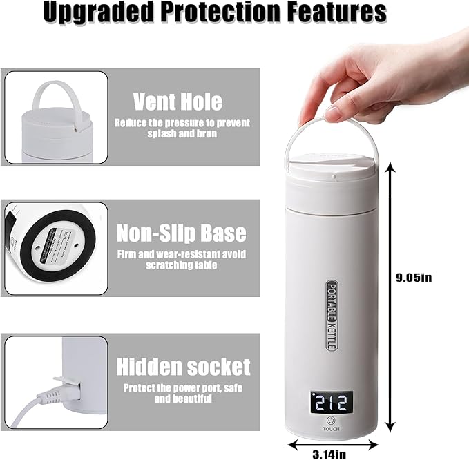 Travel Kettle Portable Electric Kettle, Small Mini Tea Coffee Kettle Water Boiler With 4 Variable Settings, 316 Stainless Steel, Fast Boiling Water with Auto Shut-Off & Boil Dry Protection