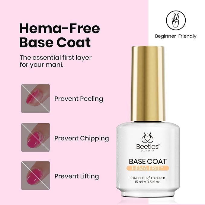Beetles 3Pcs 15ml HEMA-Free Nail Glue Top Coat & Base Gel Set, TPO Free No Wipe Top Coat Base Nail Glue Gel for False Nails, Shine Effect Long Lasting Nail Extension DIY Salon Home, U V Light Required