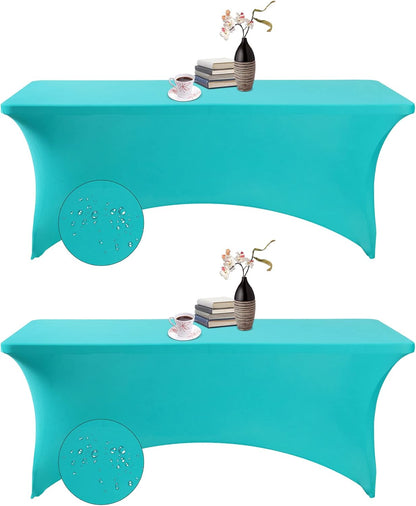 2Pack Spandex Waterproof Rectangular Tablecloths, 6FT, Turquoise, Stretchable, Stain Resistant, All-Season, Party, Wedding, Banquet, Events