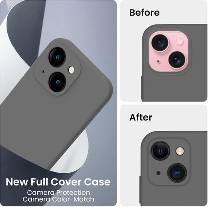 FireNova Designed for iPhone 15 Case, Silicone Upgraded [Camera Protection] Phone Case with [2 Screen Protectors], Soft Anti-Scratch Microfiber Lining Inside, 6.1 inch, Space Gray