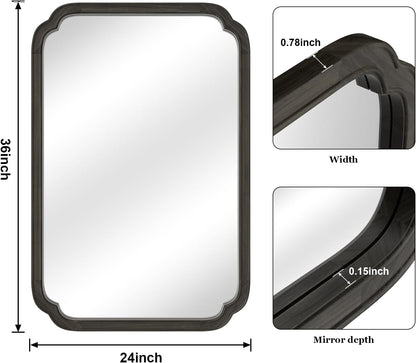 WallBeyond 24" x 36" Rounded Corner Arch Wall Mirror with Wood Frame for Entryway, Living Room or Bedroom Home Decor - Light Woodgrain [24" x 36" Black]