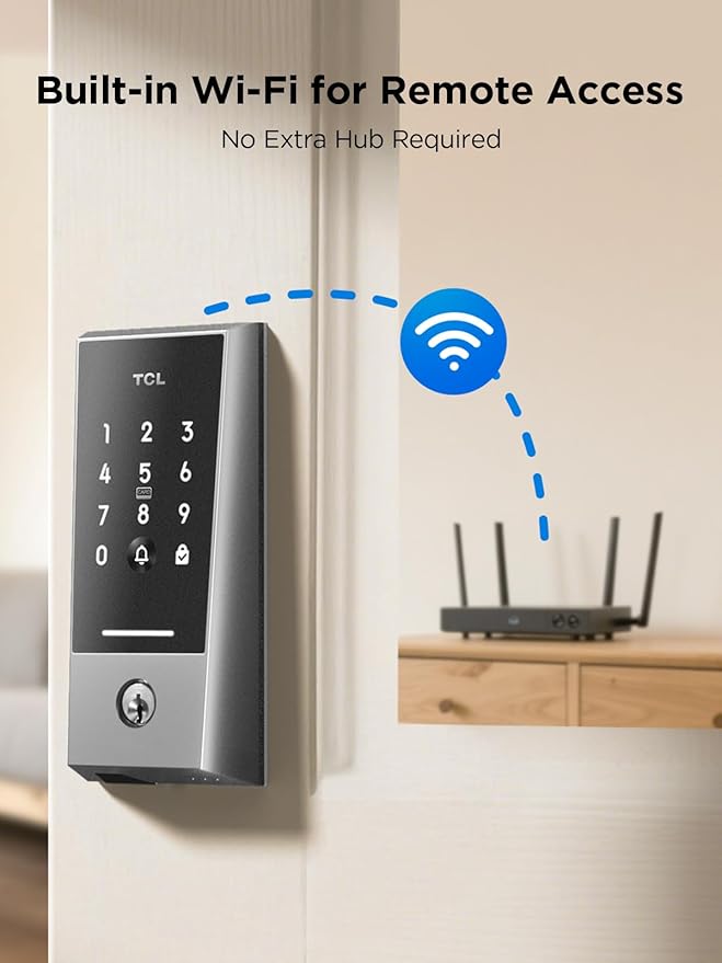TCL Smart Lock D2 - Keyless Entry Door Lock, Built-in Wi-Fi, Touchscreen Keypad, App Remote Control, Easy Installation, No Bridge Required, IP54 Waterproof (Dark Grey)