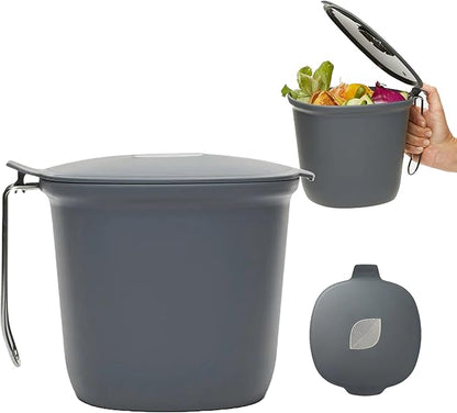 Chef'n Compost Bin 0.85 Gallon with Odor-Absorbing Charcoal Filter - Dual-Bin Design for Kitchen Trash Can Use, Compact Garbage Bin for Countertop or Under-Sink Storage, Easy One-Hand Operation