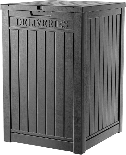 DRATO 48 Gallon Package Delivery Box, Large Lockable Storage Box, Double-Wall Resin Outdoor Package Delivery and Waterproof Deck Box for Porch, Patios