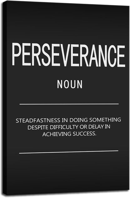Motivational Canvas Wall Art Perseverance Noun Inspirational Posters and Prints Inspirational Painting Artwork Modern Inspiring Office Living Room Gym Decor Framed Ready to Hang[12" W X 18" H]