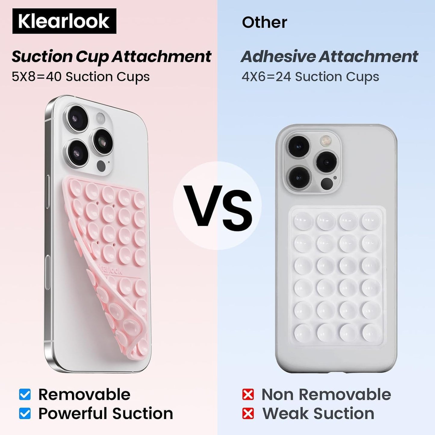 Klearlook 4Pack Silicone Suction Cup Phone Case Mount Double Sided, Sticky Phone Grip for Cell Phone, Hands-Free Phone Accessories for Selfies and Videos, Clear & Light Pink & Black & White