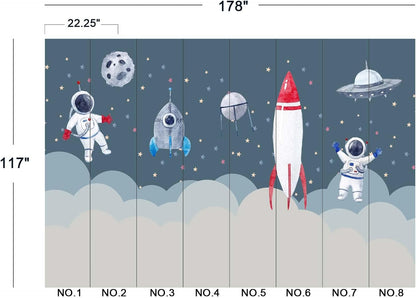 Children's Astronaut Rocket Moon Nursery Wall Mural Wallpaper 178" x 117"