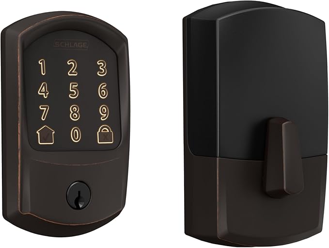 SCHLAGE BE489WB GRW 716 Encode WiFi Deadbolt Smart Lock, Keyless Entry Touchscreen Door Lock with Greenwich Trim, Aged Bronze