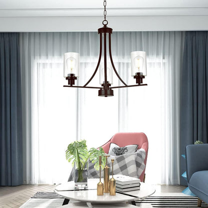 BONLICHT 3 Lights Oil-Rubbed Bronze Traditional Chandelier Rustic Kitchen Island Lighting Fixtures Hanging Clear Glass Cylinder Pendant Lights Classic Ceiling Light for Dining Room Bedroom Foyer