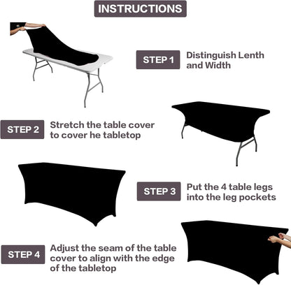 IVAPUPU 2 Pack 4FT Table Cloth for Rectangular Fitted Events Stretch Black Table Covers Washable Spandex Spring Tablecloth Protector for Party, Wedding, Cocktail, Banquet, Festival