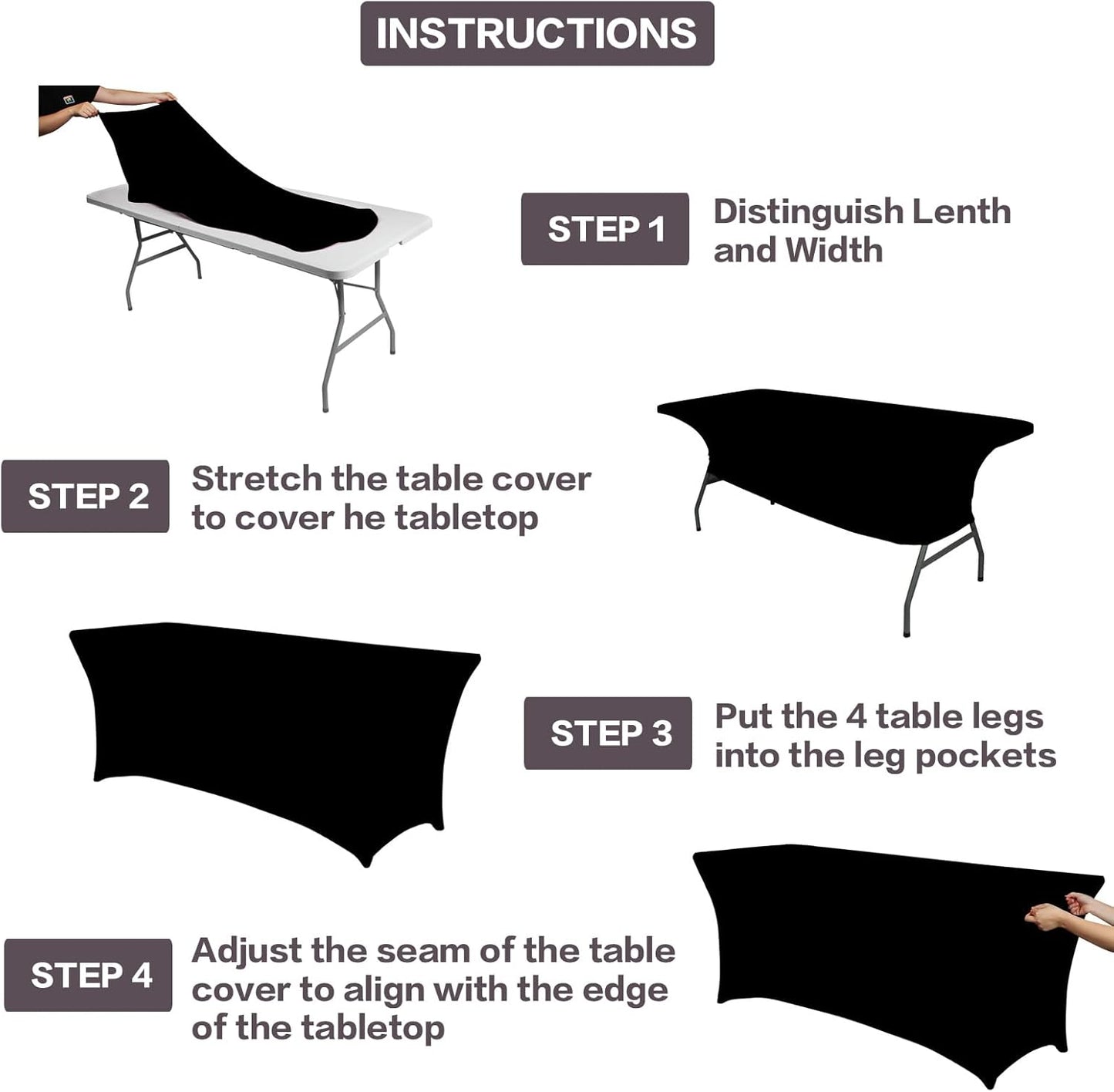 IVAPUPU 8FT Spring Table Cloth for Rectangular Fitted Events Stretch Black Table Covers Washable Cover Spandex Tablecloth Protector for Party, Wedding, Cocktail, Banquet, Festival