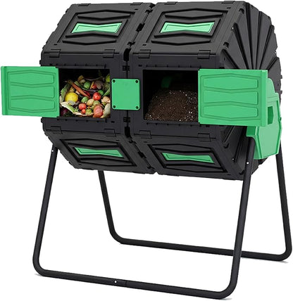 Dual Chamber Compost Tumbler, 45 Gallon Large Capacity 360° Rotating Composting Bin, BPA-Free Heavy Duty Composter with Easy Assembly, 38" Height Compost Bin Outdoor for Food Scraps Garden Yard Waste